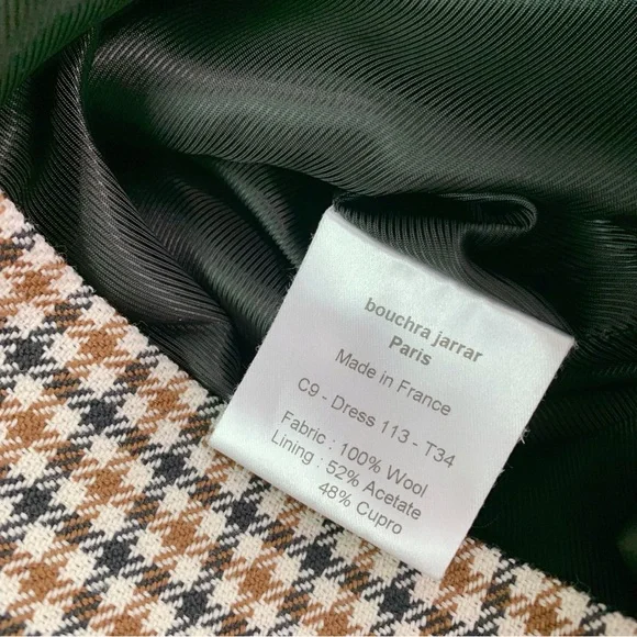 NWT Bouchra Jarra Paris 3/4 sleeve 100% wool houndstooth shift dress crew neck